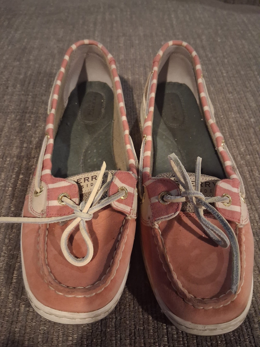 Sperry Pink Leather Striped Trim Boat Shoes - Women's